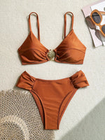 Sexy Pleate High Waist Bikini Set 2026 Women Orange Metal Buckle Push Up Two Piece Swimsuit Beach Bathing Suit Holiday Swimwear