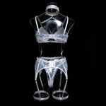Toucheart Sexy Lingerie Set Lace Patchwork Embroidery Bra Set For Women Perspective Sexy Hanging Neck Underwear Garter Stockings