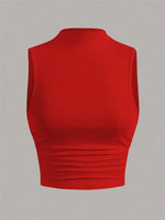 Casual Mock Neck Sleeveless Tank Top for Women Summer Sexy Solid Color Slim Fit Stand Collar Crop Top Streetwear 2024