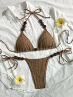 DEKA Sexy Brazilian Bikini Solid Color Tie-Side G-String Bikini Set Breathtaking Bathing Suit with Feminine Bandage Design Beach