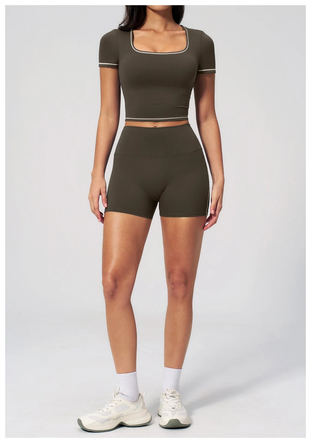 Speed Drying Tight Yoga Sets Women Color Contrast Short Sleeve Slim Sports Top High Waist Leggings Running Fitness Athletic Wear
