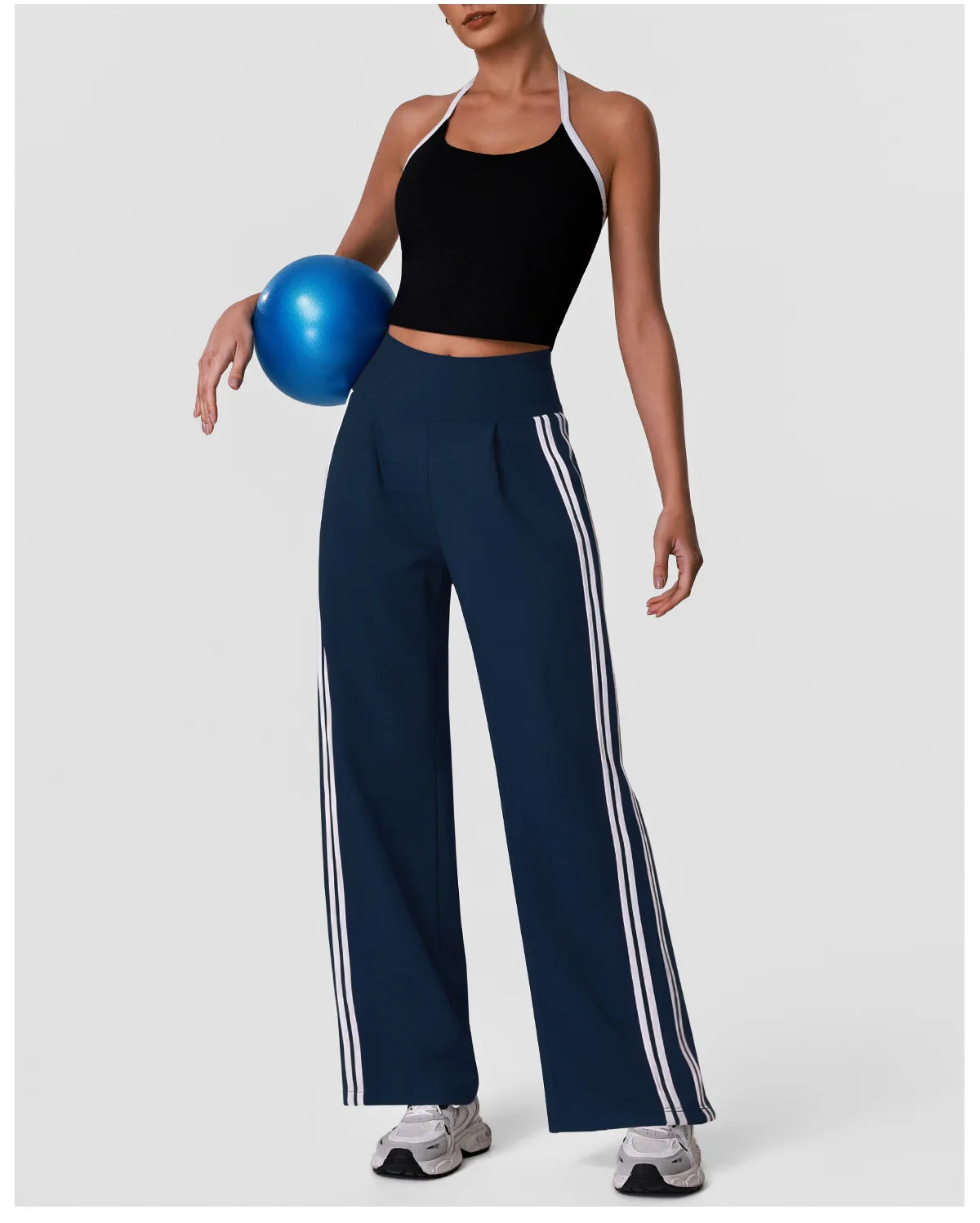New Contrasting Striped Yoga Sets Women Hanging Neck Slim Sports Vest Gym Outfits High Waist Pocket Pants Running Fitness Suits
