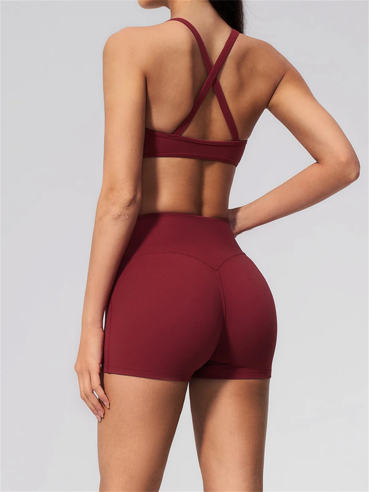 2 Piece Summer Yoga Sets for Women Hollow Back Cross Sports Bra Fitness Clothes Tight High Waist Shorts Running Workout Clothes
