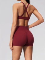 2 Piece Summer Yoga Sets for Women Hollow Back Cross Sports Bra Fitness Clothes Tight High Waist Shorts Running Workout Clothes