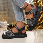 Flat Sandals for Women Plus Size Shiny Sequin Decor Platform Sandals Summer Comfort Light Casual Shoes