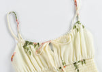 Spaghetti Strap Lace Up Beige Chiffon Summer Dress Sexy Slip Midi Sleeveless Dress Robe Big Flower Print Women Beach Dress Boho