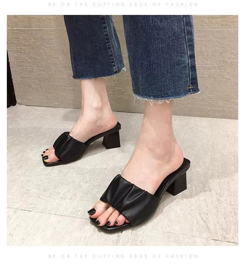Fashion Strange Style Women Slippers Square Open Toe Slippers Slip on Slides Summers Beach Shoes Woman Heels Zapatillas Mujer