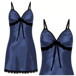 Sexy Nightgown Women's Lace Trim Sleepwear Ribbon Tie Chemise Lingerie Adjustable Strap Nightdress Silky & Comfortable New