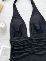 V Neck Halter Wrinkled Women Swimwear One Piece Swimsuit Female High Cut Backless Monokini Bather Bathing Suit Swim Beachwear