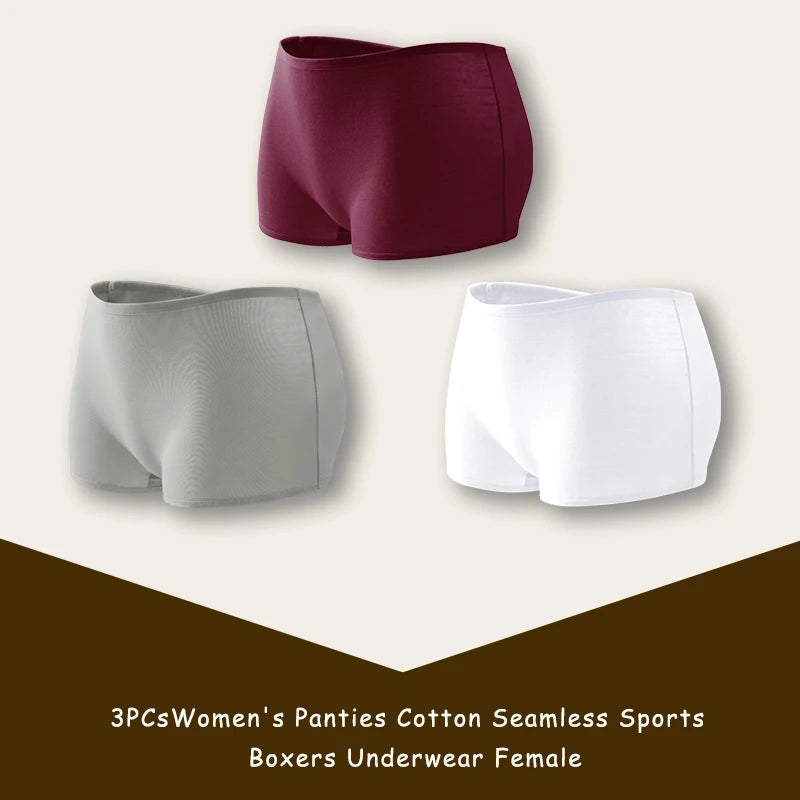 3PCS/SET Women Panties Cotton Seamless Sports Boxers Underwear Female Solid Color Briefs Cozy Lingerie Intimate Underpants XS-XL