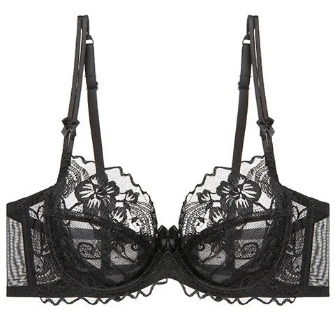 French Lace Lingerie Set Women Ultra Thin Sexy Underwire Bra&Panty Push Up Gather Breasts Pure Desire Large Breasts Support