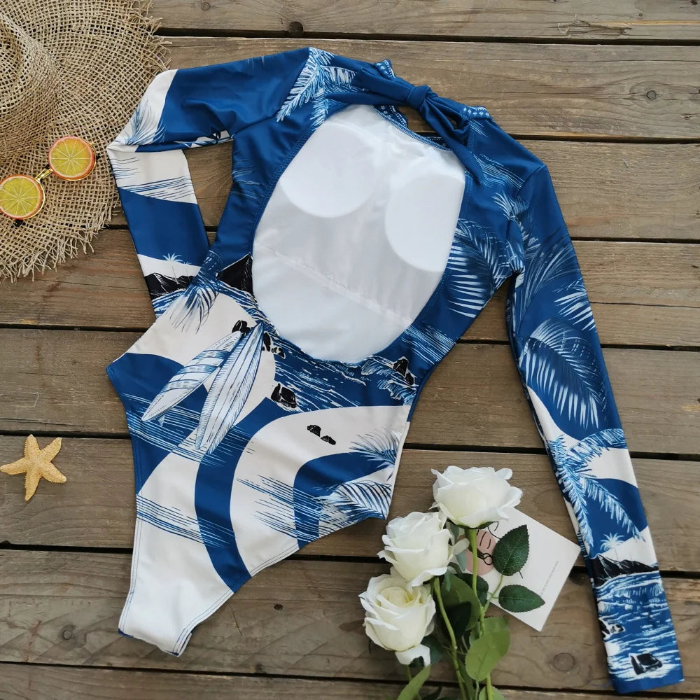 2026 Surfing Sport Swimsuit Long Sleeves Women One Piece SwimsuitSwimwear Solid Monokini Bathing Suit Tropical Bodysuit Female