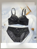 MOYISU Lingerie Women's Small Chest Gathering Summer No Underwire Retraction Breast Anti-sag Flat Bra Cover Underwear Set