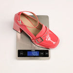 Plus Size Smooth Patent Leather Instep Metal Belt Square Buckle Platform High Thick Heel Ankle Buckle Sweet Lolita High Heels