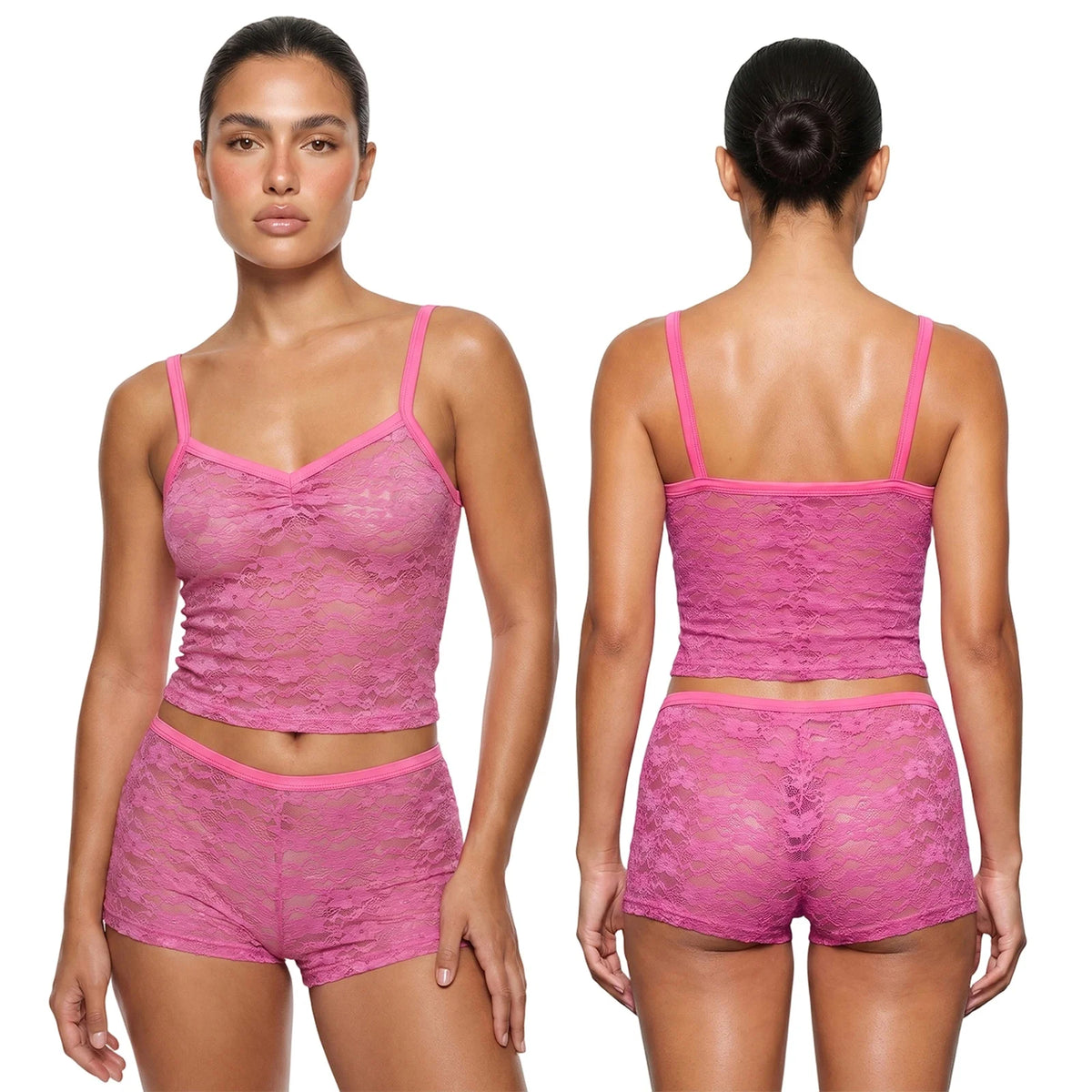 Women 2 Piece Sets See-Through Floral Lace Crop Camisole Tops and Shorts Casual Sexy Club Beach Clothes
