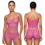 Women 2 Piece Sets See-Through Floral Lace Crop Camisole Tops and Shorts Casual Sexy Club Beach Clothes