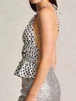 Women's Summer Halter Neck Tank Tops Fashionable Dot Print Sleeveless Open Back Slim Fit Vest for Party Daily Wear