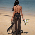 3D Flowers Ruffled Halter Long Skirt Bikini Women Swimwear Female Swimsuit Three-pieces Bikini Set Bathing Suit Swim Beach Wear