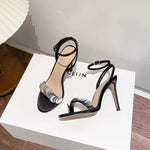 Summer Fashion Sandals Women Sexy PUThin Heels Buckle Strap Sexy Concise Women's Shoes Party Dress Sandals High Heel