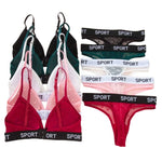 Women Lace Bra And Panties Set Sheer Polka Dot Lingerie Non-wire Bralette Sexy Low Rise Thongs Letter Band Mesh Underwear Set