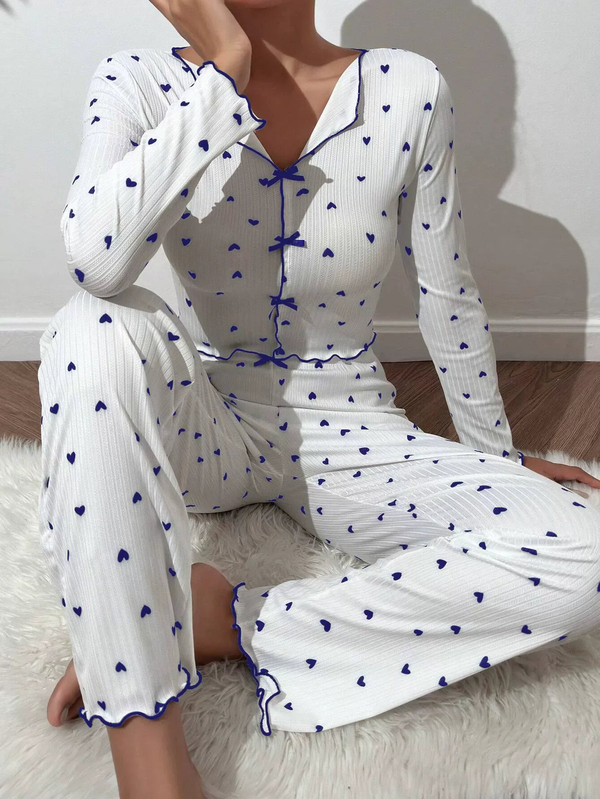Spring Autumn Pajamas Sets for Women Long Sleeve Tops Long Pants 2 Piece Set Home Suit Night Wear Sleepwear Pijamas