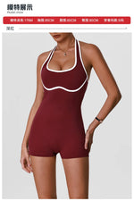 Color Blocking Yoga Jumpsuit Women Sleeveless Hollow Out Backless Slim Sports One Piece Short Suit Gym Running Fitness Rompers