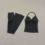2 Piece Yoga Flares Leggings Set Seamless Women Gym Tank Top and Booty Lift Fitness Flared Pants Open Back Workout Sports Suit