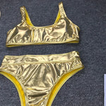 Shiny PU Faux Leather Women Swimwear One Piece Swimsuit Female Monokini High Cut Bikini Set Bathing Suit Swim Beachwear Bodysuit