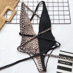 Sexy One Piece Swimsuit Swimwear Women Leopard Patchwork Cross Long Straps Deep V-neck Bathing Suit Beach Banadores Mujer 2026