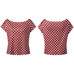 Summer Women's Fashion Tops Off Shoulder Short Sleeve Dots Print Tops Loose Shirts New