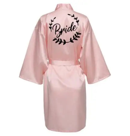 Wedding Party Team Bride Robe With Black Letters Kimono Satin Pajamas Bridesmaid Bathrobe SP021