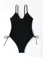 2026 Strappy Swimsuit One Piece Drawstring V-neck Swimwear Women Sexy Black Bathers Bathing Swimming Swim Suit Female Beachwear