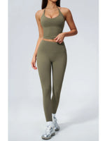 Women Tracksuit 2PCS Seamless Yoga Sets Hanging V Neck Slim Sports Tank Top Fitness Outfits Gym Running High Waist Leggings Suit