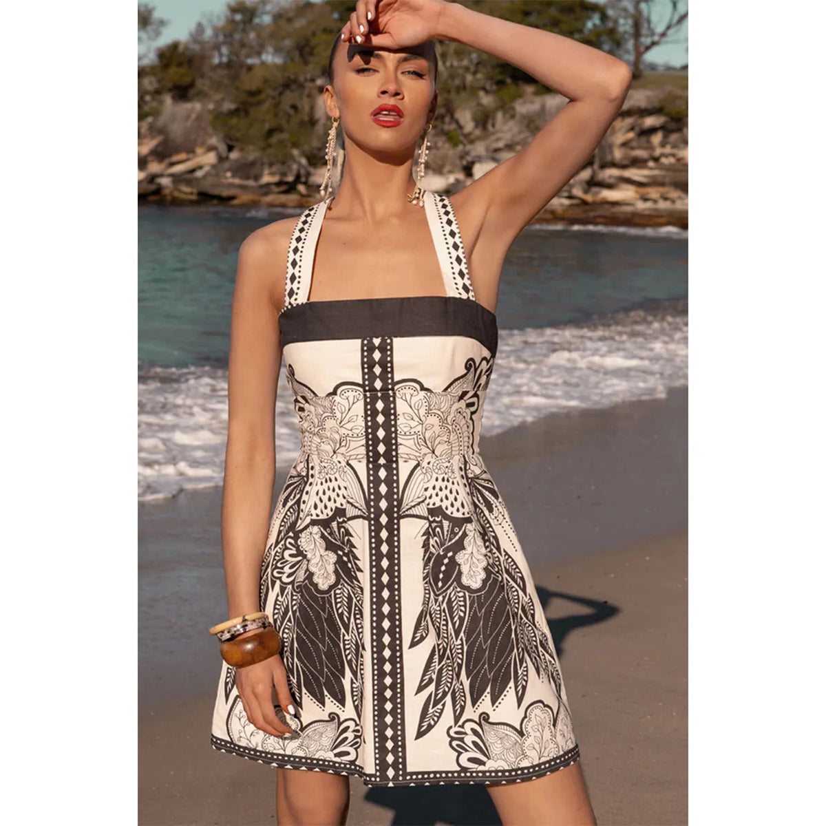 Fashion Color Bohemian Style Print Dress Women Summer New A-line Sleeveless Short Dresses Vacation Commuting Clothing Vestidos