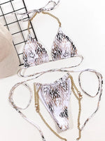Snake Skin Wrap Around Metal Chains Halter Bikini Women Swimwear Female Swimsuit Two-pieces Bikini set Micro Bathing Suit Swim