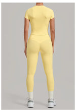 Women's Seamless Yoga Sets Sports Fitness Hip-lifting High Waist Pants Slim Fit Short-sleeve Suits Workout Running Training Sets