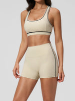 Summer New Color Contrast Yoga Set Women Tight I-shaped Back Sports Bra Versatile Fitness Suit High Waist Shorts Workout Clothes