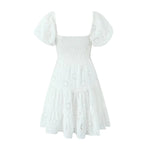 Puff Sleeve Cotton White Lace Dress Women Summer 2025 Square Collar Vintage Beach Short Dress Petite Flower EmbrioderyDress