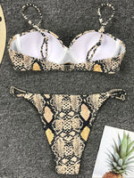 Snake Skin Underwired Bra Cup Bikini Women Swimsuit Female Swimwear Two Pieces Bikini Set Mini Micro Thong Bathing Suit Swim