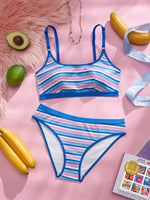 Brazilian Style Striped Women Lingerie Set Color Block Wireless Unpadded Bra Intimates Panties Underwear