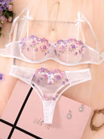 Night Beautiful Sexy Women 2 Piece floral Embroidery Underwear Sexy Erotic lingerie underwear Set