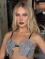 YOUR BUMP CURVE Handmade crystal bra flower embroidery inlaid metal rhinestones short top sexy women beach pool yacht sea party