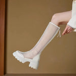 Summer Women Breathable Long Boots Designer Sexy Women Chunky Knee-high Boots Knight Boot Female Mesh