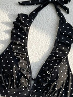 Black Polka Dot Print Bikini Set Women Ruffles V Neck Push Up Bra Drawstring Side High Waist Swimsuit 2026 Bathing Suit Swimwear