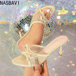 Summer New Style Mesh Breathable Round-toe Slip-on High-heeled Sandals with Bow Tie and Thin Heel Women's 7CM