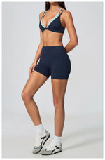Women 2PCS Yoga Suit Double Strap Shockproof Sports Bra High Waist Tigh Short Fitness Suit Gym Running Leggings Tracksuits