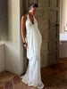 FDYOUI 2026 Summer Backless Ruched White Long Maxi Dress for Woman Elegant Sexy Halter Sleeveless Loose Evening Party Dresses