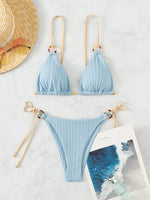 Sexy Rib Texture Triangle String Bikini Set Women Push Up Padded Thong Swimsuit Female Cut Out Bathing Suit Swimwear Biquini
