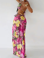 Vintage Pink Floral Print Bikini Women Sexy Metal Ornament Push Up Thong Swimsuit 2025 Beach Bathing Suit Skirt 3 Piece Swimwear