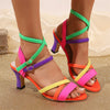 Big Size 43 Summer Mixed Color High Heels Cross-Strap Sandals Women Shoes Kitten Heels Festival Neon Vacation Dress Heels